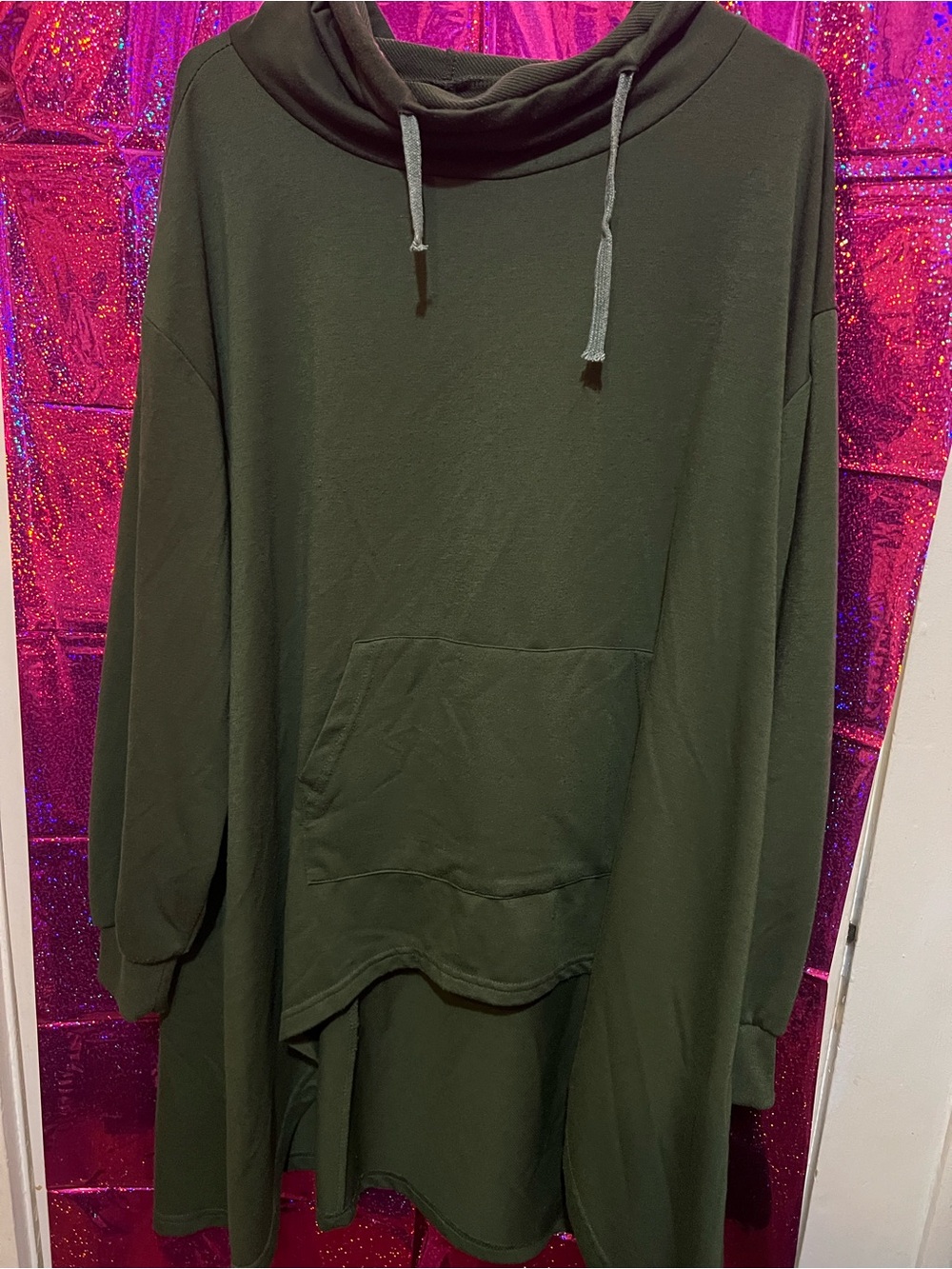Olive Green Women's Cowl-Neck Hooded Pullover